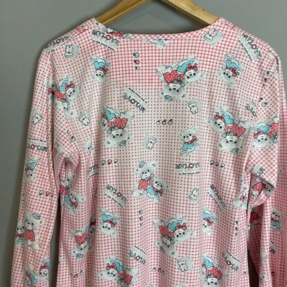 Nightgown Bears Gingham Pink White Twee Pockets Long Sleeves Women Sleep PJs - Picture 6 of 12